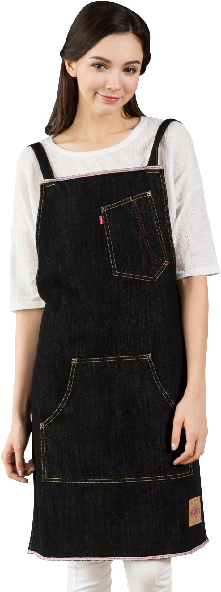KINIVA Denim Aprons for Men Women, Artist Painting Grill BBQ Kitchen Cooking Chef Work Apron with Pockets, Perfect for Gifts