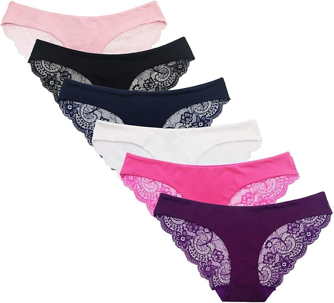 SHEKINI Women Panties Bikini Pack Brazilian High Cut Lace Hipsters