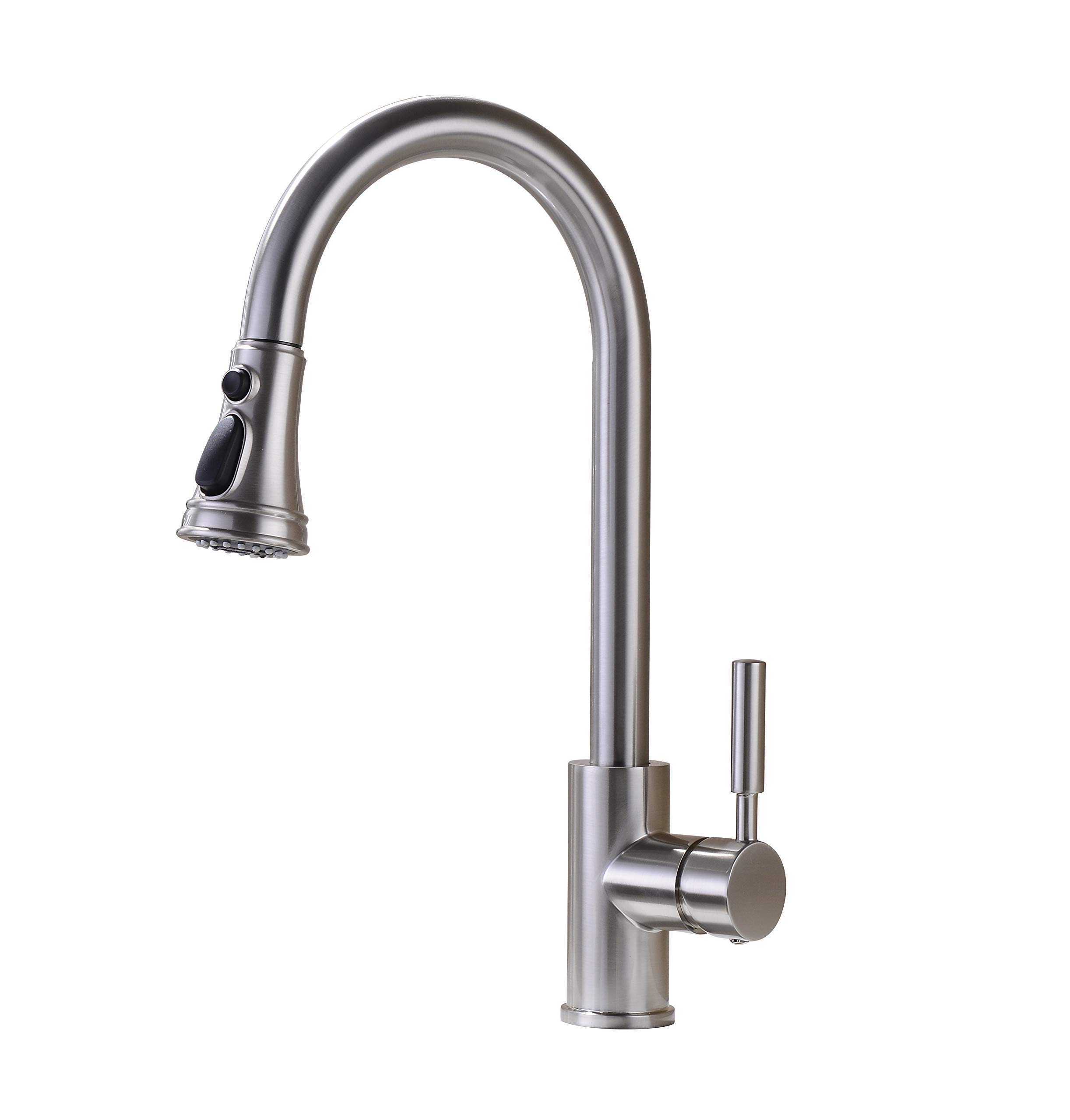 High Arc Single Handle Pull Out Kitchen Tap, Solid Brass Kitchen Sink Tap with Pull Down Sprayer Kitchen Basin Tap with Standard Fittings Brushed Nickel