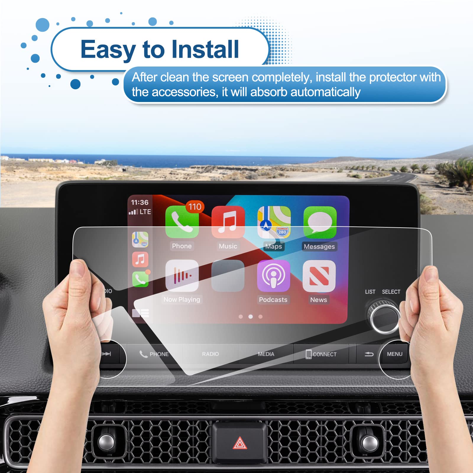 2022-2025 2026 Civic Screen Protector for Honda Civic (LX/EX/EX-L/Sport/Sport Hybrid) 7-inch Touchscreen, 9H Tempered Glass 2023 2024 2025 Civic Hatchback Sedan Accessories HD Transparent 7