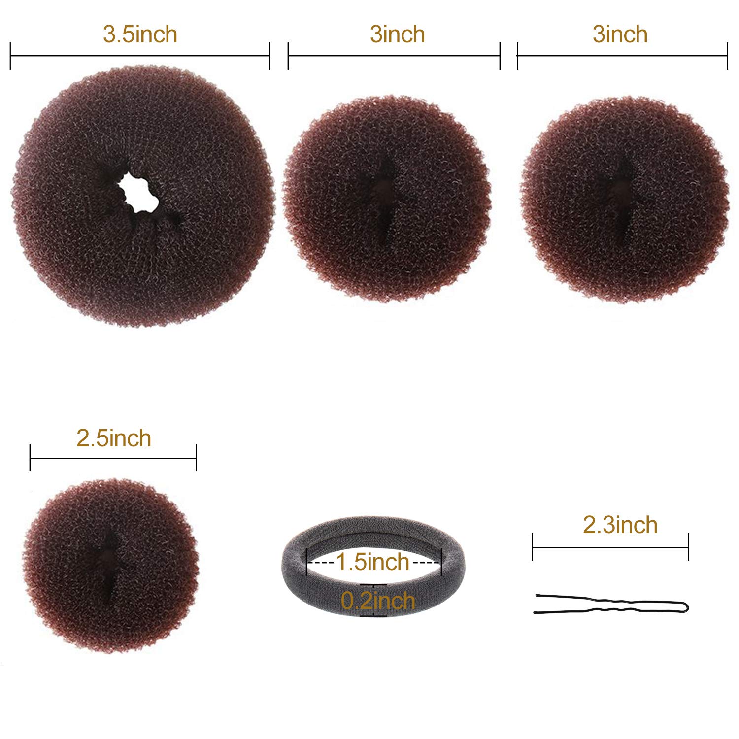 Hair Bun Maker Kit, YaFex Donut Bun Maker 4 Pieces(1 Large, 2 Medium and 1 Small), 5 Pieces Elastic Hair Ties, 20 Pieces Hair Bobby Pins, Brown: Beauty