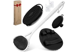 GEENOA Silicone Back Body Face Scrubbers Set 4PCS, 15.35’’ Back Scrubber Soft Body Scrubber for Dual-Side Usage, Easy-to-Hold