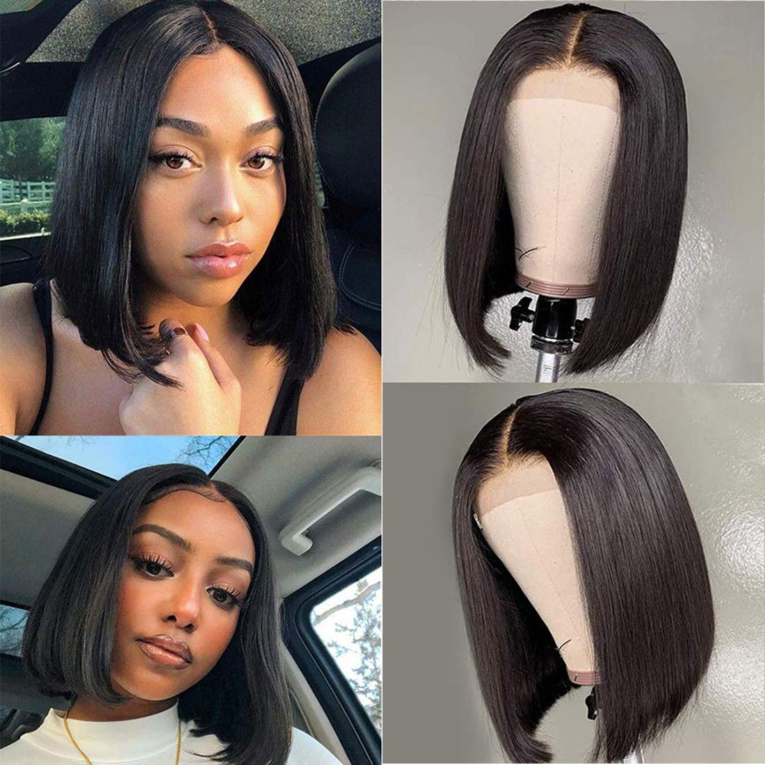 BLACKMOON HAIR 4x4 Short Bob Wigs Brazilian Hair Straight Lace Front Human Hair Bob Wigs for Black Women 130% Density Pre Plucked with Baby Hair Natural Color (12, Bob Straight)