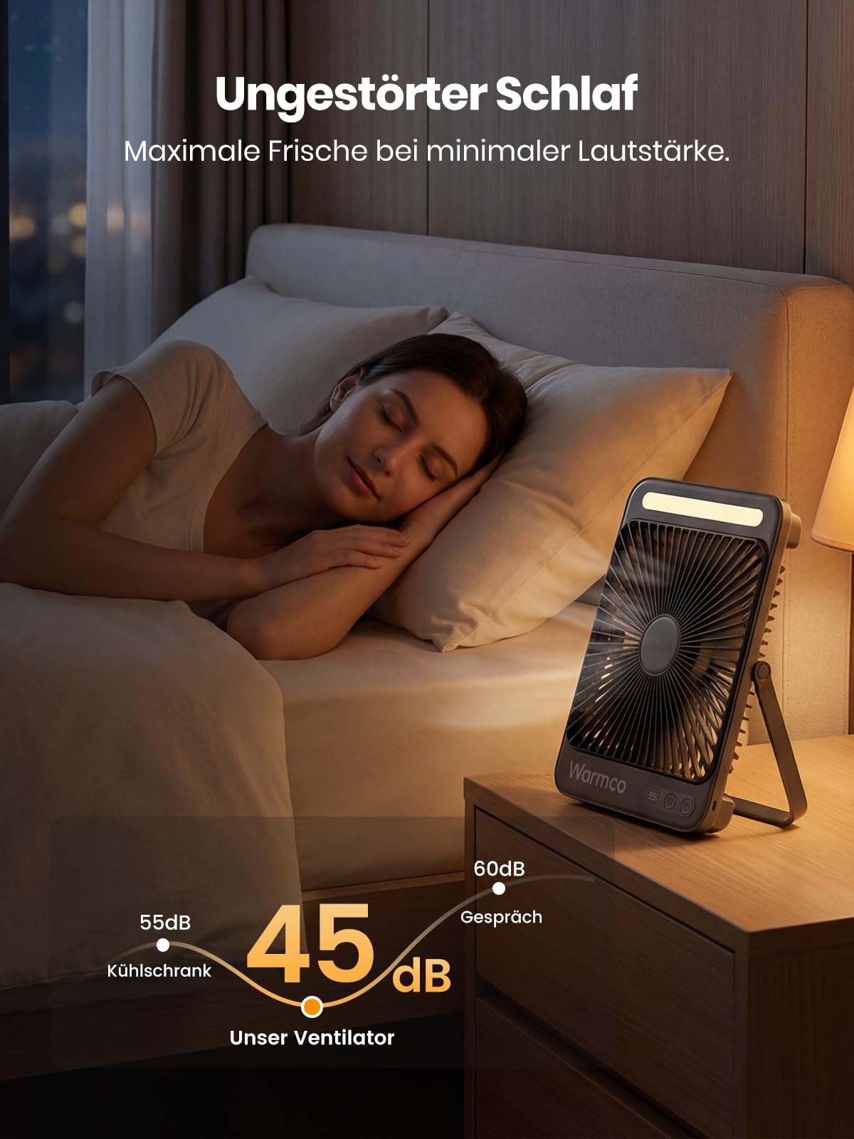 Warmco D4 Akku Camping Ventilator 20000mAh, LED-Lampe, 48 Std. Laufzeit 5