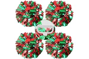 Lovecheer 4PCS Pom Poms Cheerleading with Handle Rings Metallic Plastic Cheer Pom Poms Sports Team Spirits Cheering Squad Dance Training