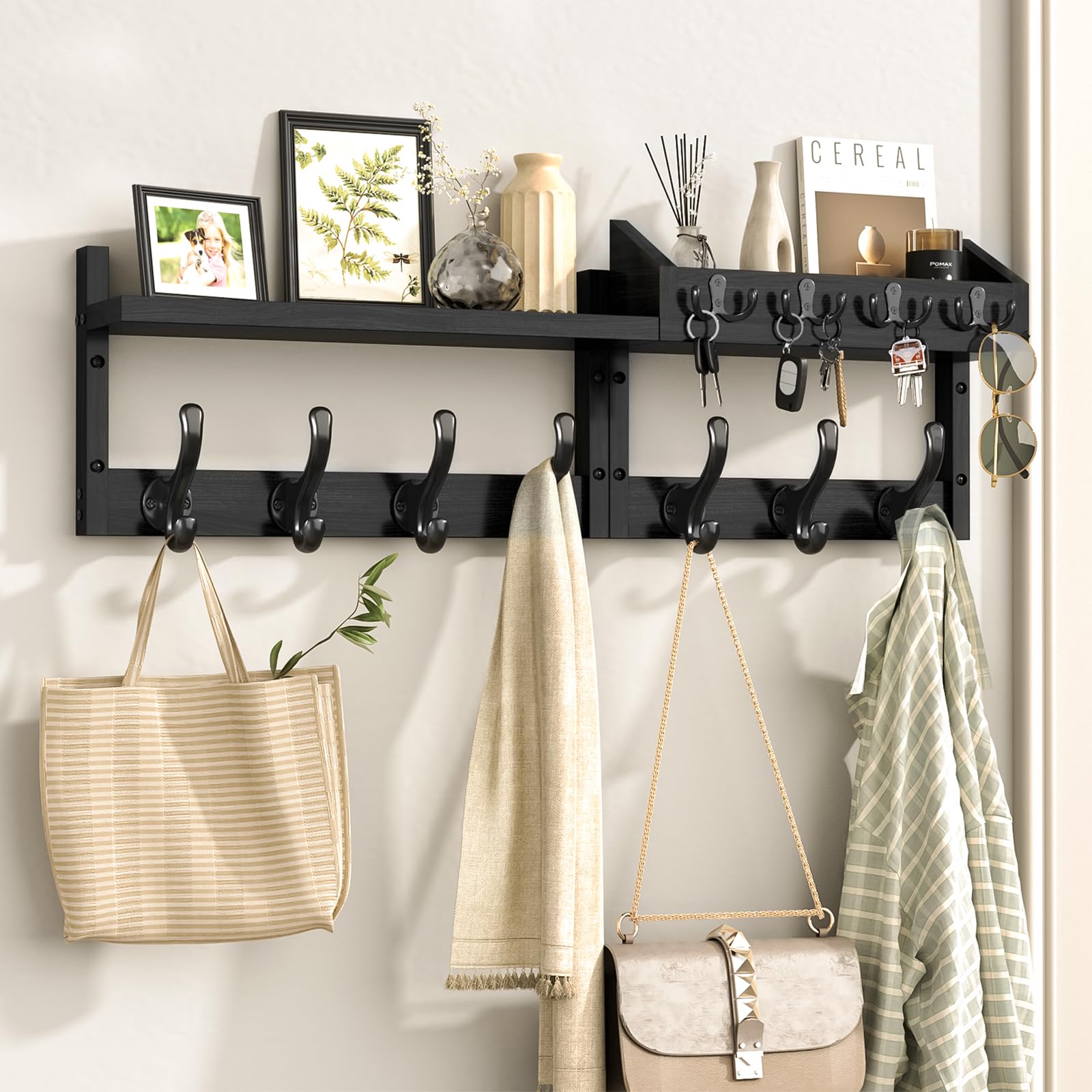 Photo 1 of ***PARTS ONLY***
Evermagin 29" Coat Rack Wall Mount with Shelf, 4 in 1 Wall Mounted Coat and Key Hanger with 11 Hooks, Entryway Key Holder with Mail Holder for Living Room, Bedroom, Black