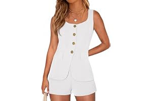 PRETTYGARDEN Womens 2 Piece Matching Sets 2026 Fashion Button Down Suit Vest Tops Shorts Set Spring Business Casual Outfits