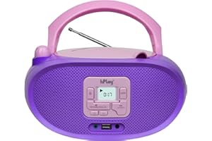 hPlay Gummy GC04B Portable CD Player Boombox with Digital Tunning FM Stereo Radio Kids CD Player Bluetooth USB LCD Display, Front Aux-in Port & Headphone Jack, Supported AC or Battery Powered- Violet
