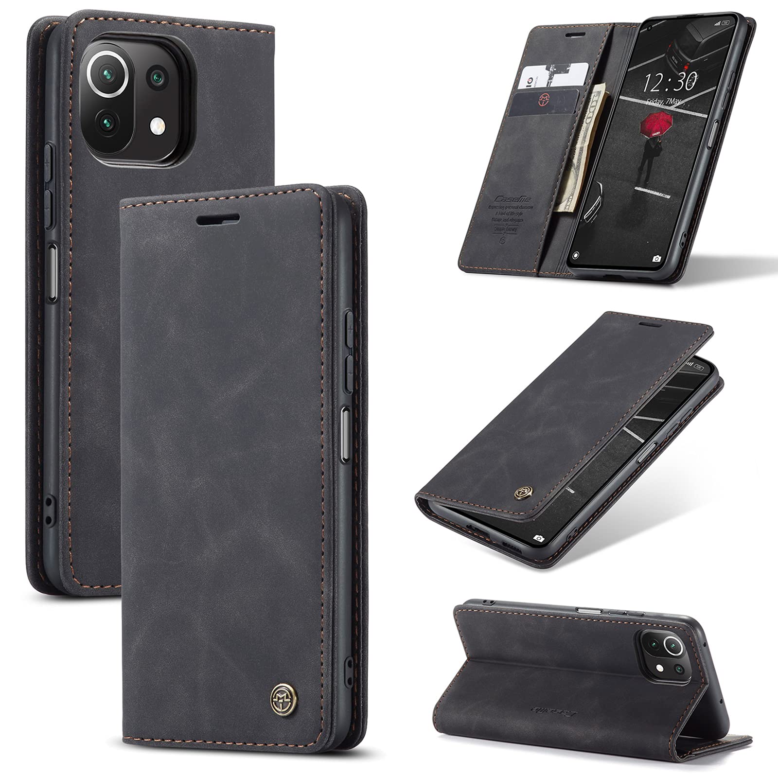 UFinetech Case for Xiaomi Mi 11 Lite, Leather TPU Cover for Xiaomi Mi 11 Lite 5G, Slim Soft Flip Magnetic Closure Kickstand Card Holder Wallet Shockproof Anti-scratch Camera Protector Shell, Black โ image 1