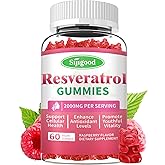 Sijigood 2000mg Organic Resveratrol Gummies for Women - Sugar Free Resveratrol-Nutritional-Supplements for Antioxidant Support, Cellular Health, Immunity, Brain & Energy, Raspberry Flavor, 60 Count