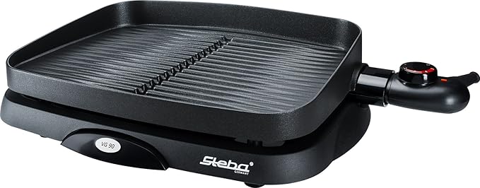 Steba BBQ-Tischgrill'compact' VG 90 | massive Alu-Druckguß Grillplatte | Low-Fat: Bratenflüssigkeit läuft in eine Auffangscha