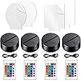 Honoson 4 Pcs 3D Night LED Light Lamp Base with 4 Pcs Clear Acrylic Sheets Remote Control USB Cable Adjustable 16 Colors 4 Modes Base Show Stand for Christmas Room Restaurant Bar Shop(Black Style)