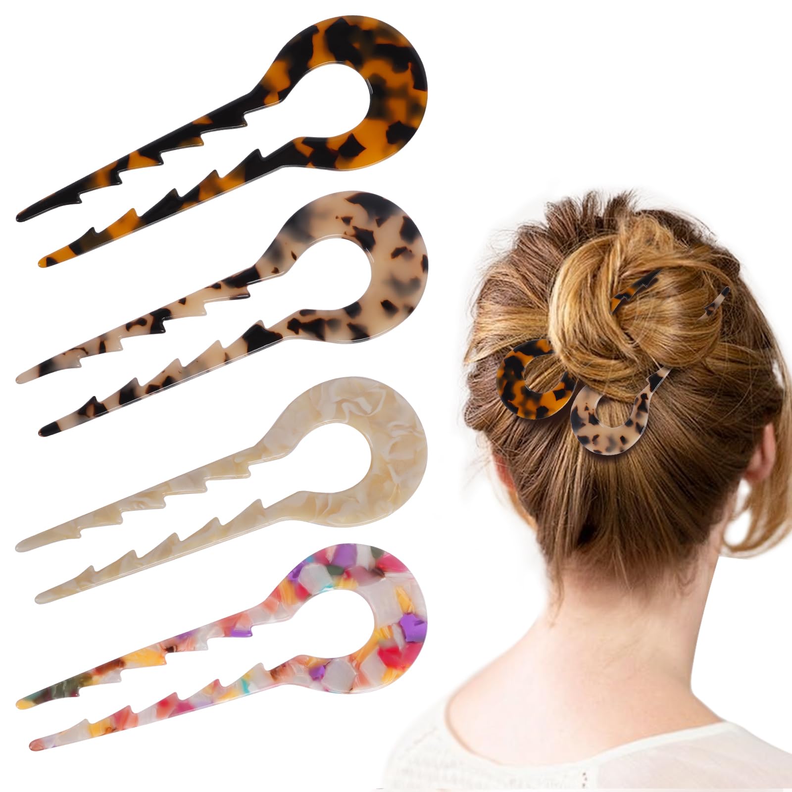 Bomiclss 4 Pieces French Hair Pin for Women U Shaped Hair Pins French Twist Hairs Pin French Style Hair Stick Updo Hair Sticks Tortoise Shell Chignon Pin for Women Girls Hairstyle Accessories
