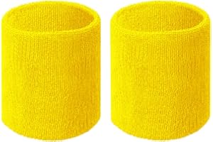 HAPPYWENDY Colorful Cotton Sport Wristbands for Men and Women - 3" Athletic Terry Cloth Sweatbands in Neon Colors - Wrist Sweat Bands for Tennis, Basketball, Running, Gym (1 Pair)
