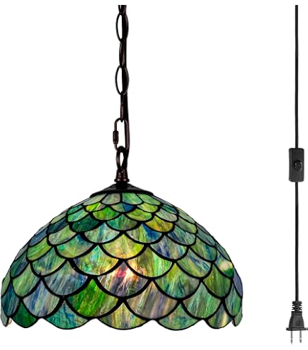 ZJART Tiffany Pendant Light Stained Glass 12X12X181 Inch Sea Blue