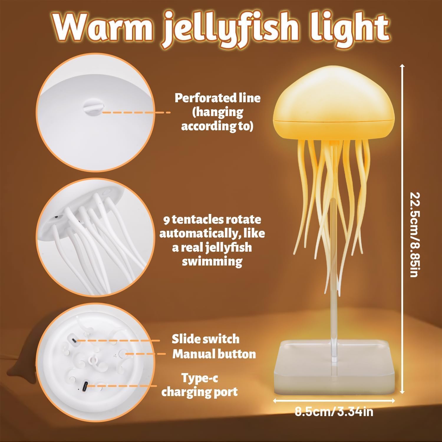 Asaint Jellyfish Lamp Rechargeable Table Lamp with Touch Sensor RGB Cute Jellyfish Light Floating Nightlight for Bedroom & Christmas Gifts (Base Model)