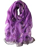 Lzylvta Purple Silk Scarf and Shawl - Elegant Embroidered scarves for Women Floral Pashmina shawls and wraps for weddings