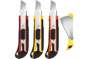 TIFICAL 3-Pack Box Cutter Utility Knife, Box Cutter Retractable Ultra Sharp Blade and Anti-Slip Rubber Handle, Box Cutter Kni