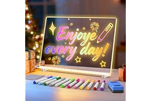 EHINI LED Drawing Board for Kids - 13.7x10.6 Inch Erasable Acrylic Doodle Pad with 12 Fluorescent Markers,Canvas Pads,Stand, 7 RGB Colors & 4 Modes - Creative Fun & Christmas Gift for Grandkids