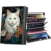 ACWDMKH Metal Wallet,Credit Card Holder for Women Men,RFID Blocking Card Holder Wallet Mini Slim Aluminum Wallet ID Case Hard Card Case Business Card Holder Case,Cute Cat Floral