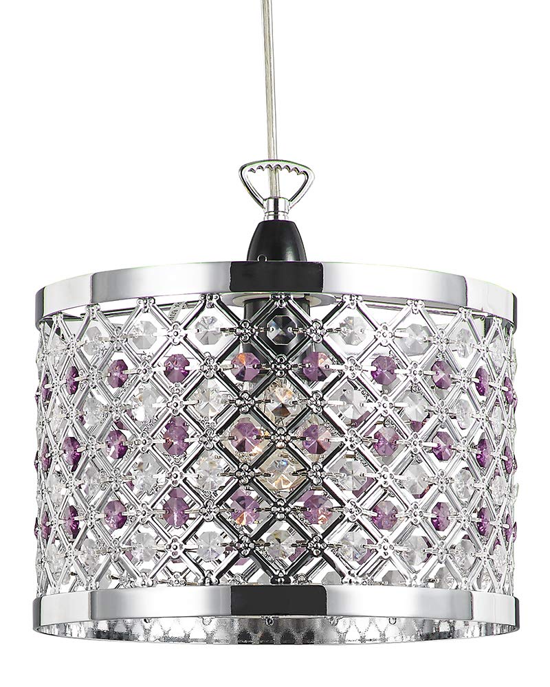 Sparkly Ceiling Pendant Shade with Clear and Purple Beads by Happy Homewares
