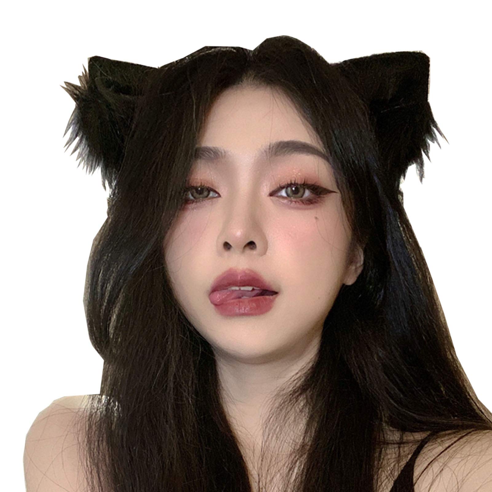 Photo 1 of tyoungg Faux Fur Cat Kitten Clip on Ears Headband For Cosplay Kitten Play Comicon Cosplay Petplay (black kitten ears)