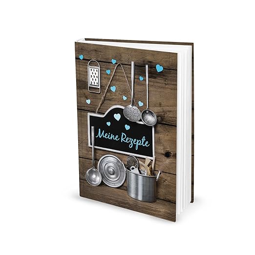Rezeptbuch zum Selberschreiben TÜRKISE HERZEN Vintage Nostalgie DIN A5 HARDCOVER Kochbuch Buch Meine Rezepte Lieblingsrezepte
