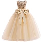 GetWish Girls Sequin Tulle Dress Formal Pageant Sparkly Birthday Party Wedding Guest Ball Gown Dresses with Bow