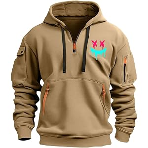 Sdeycui Men Print Hiking Hoodie Quarter Zip Athletic Pullover Top Pocket Streetwear Sweatshirts