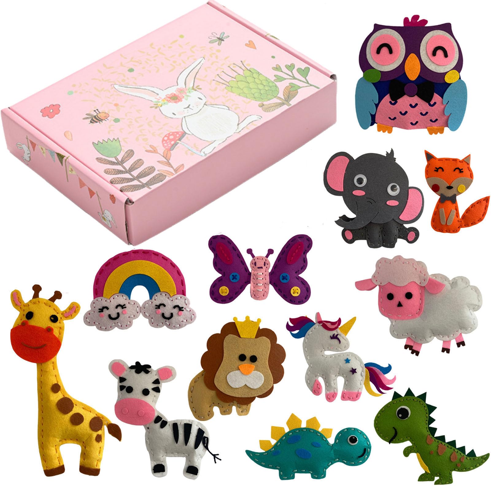 Animal Felt Sewing Kit for Kids - Felt Craft Kits for Children Age 6-12, First Sewing Kits for Beginner Boys and Girls, Stuffed Wild Animals DIY Art Fun Educational Toys
