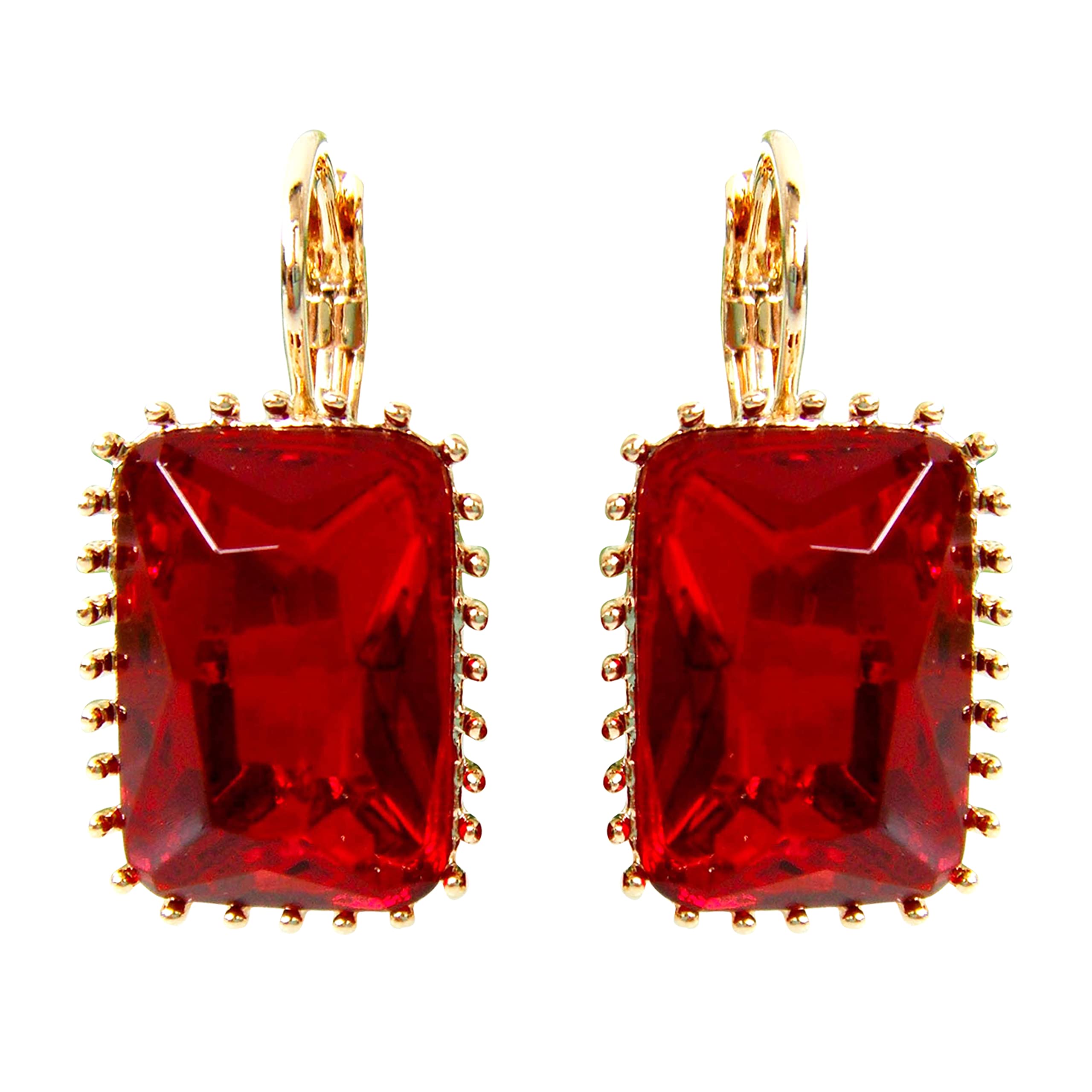 Navachi 18k Gold Plated Red Square Zircon Crystal Hoop Az2713e Leverback Earrings