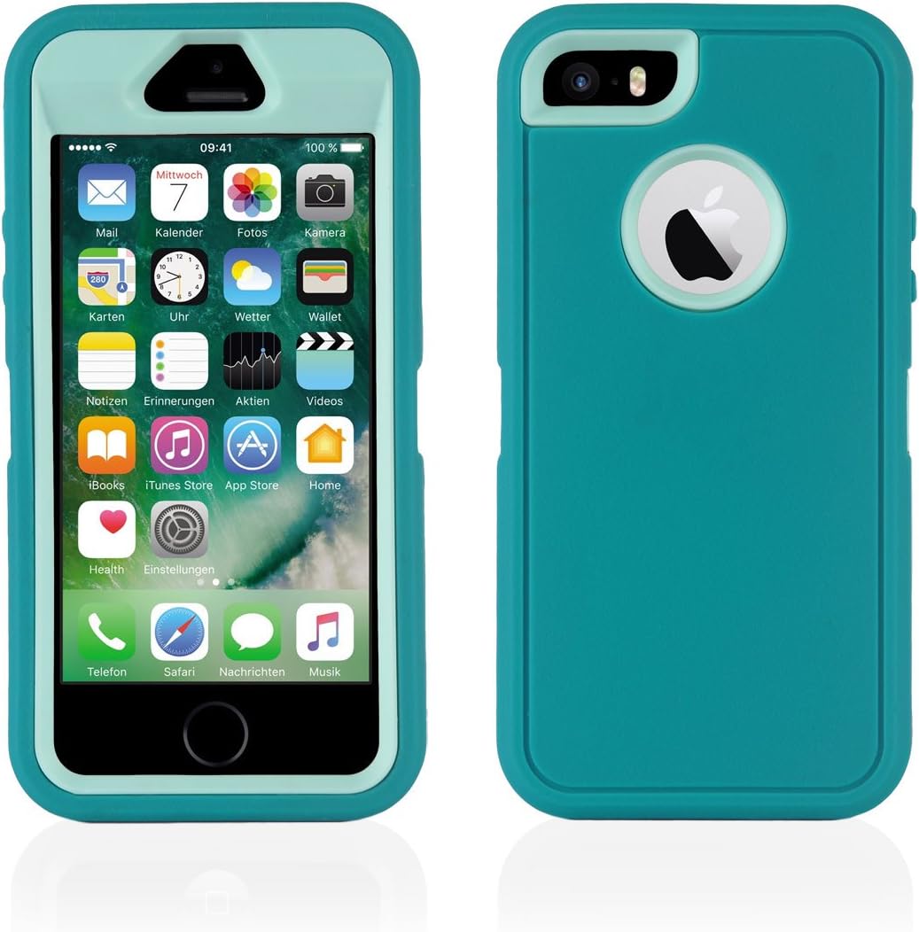 Maikai iPhone SE, 5S & 5 Shock Proof Heavy Duty Builders Workman Case Cover with built-in Screen Protector - Aqua