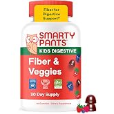 SmartyPants Kids Digestive Fiber &amp; Veggies Gummies, Inulin, Vegan, 60 Ct | Prebiotic Fiber Gummies for Kids, Fiber Supplement, Organic Green Veggie Blend, Gluten Free, 30 Day Supply