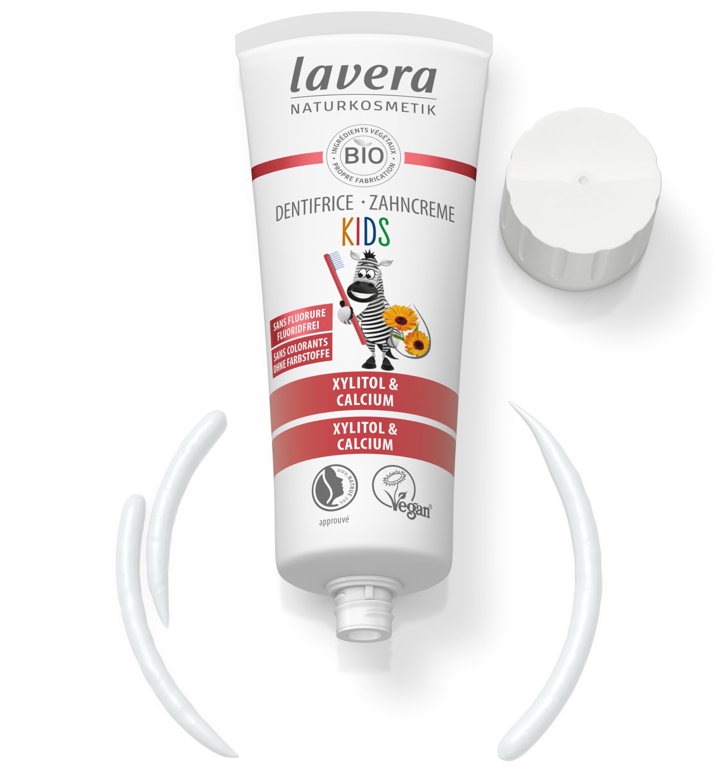 lavera Kids Zahnpasta ohne Flusen – ohne Farbstoffe – schützt die Milchzähne – weich und fruchtig – Ringelblume – 75 ml 2