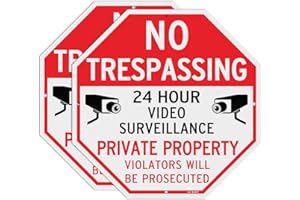 T&R No Trespassing Private Property Sign Video Surveillance Sign - 2 Pack - 12"x12" .040 Rust Free Heavy Aluminum, Reflective