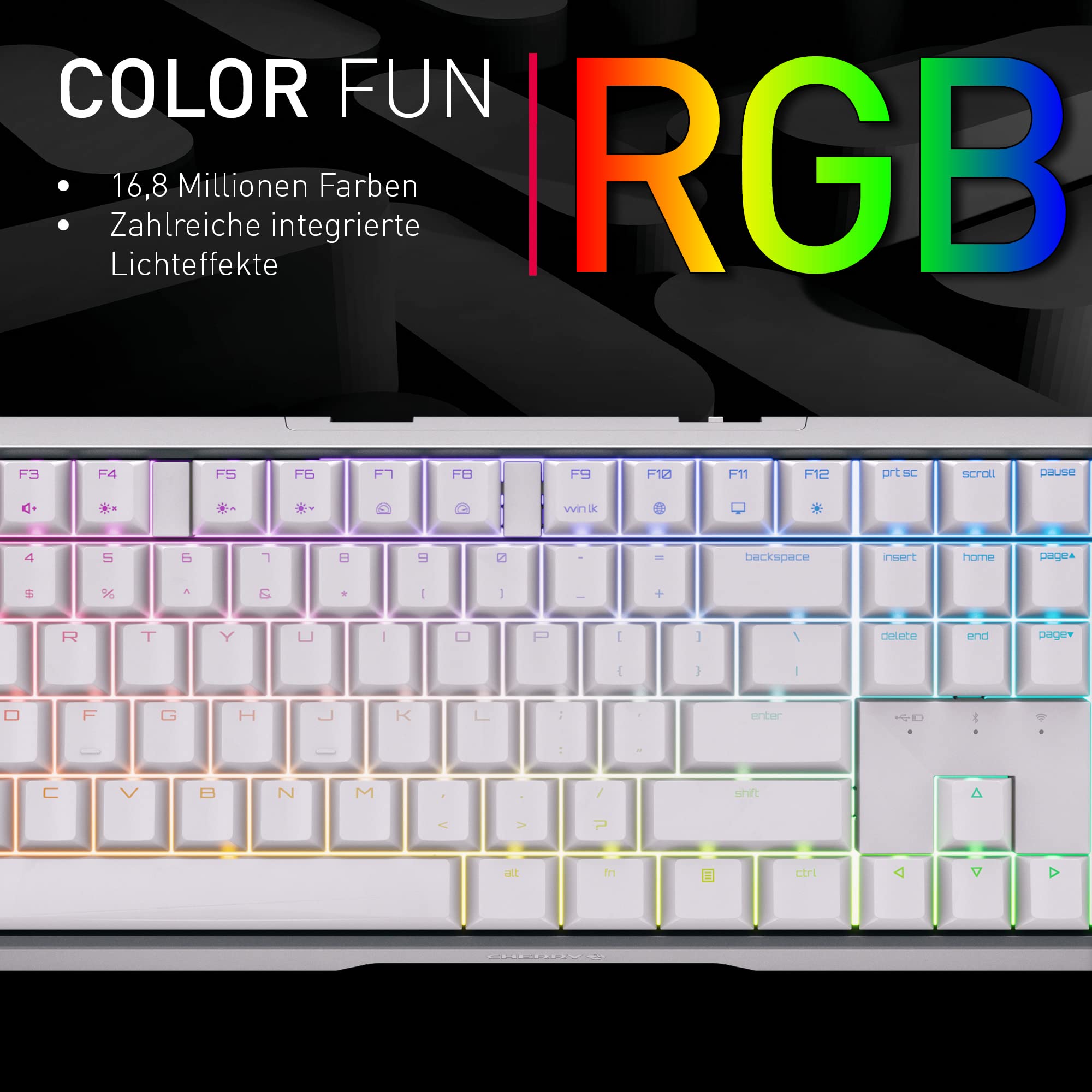 CHERRY MX 3.0S Wireless, Kabellose Mechanische Gaming-Tastatur, Deutsches Layout (QWERTZ), Bluetooth-, Funk- und Kabelverbindung, MX2A RED Switches, Weiß 5