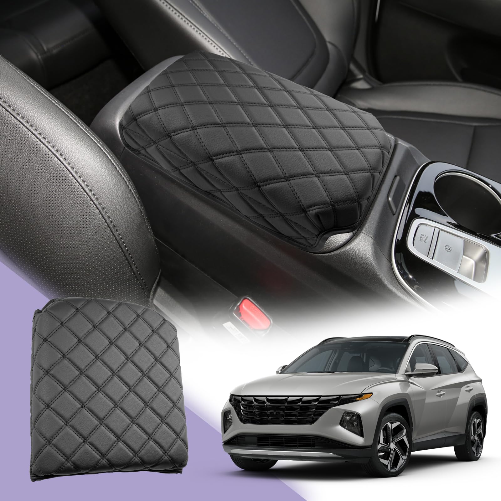 thumbnail image 2 of Pieliz Gray PU Leather Center Console Armrest Cover For Hyundai Tucson (2005-2009) - DIY Cover Only 2 of 6