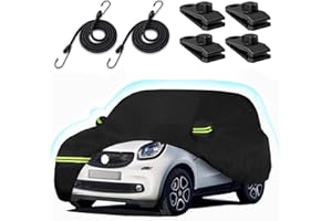 BETERNY Waterproof Car Cover for 2007-2022 Smart Fortwo, 210T Sun Rain UV Dust Snow Protection Outdoor Covers with Zipper Door & Windproof Bands for 2007-2022 Smart Fortwo W451/C453/A453(Black)