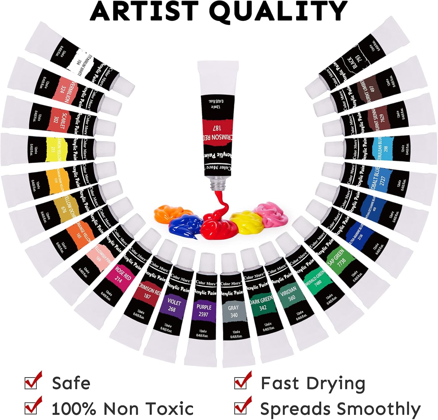 Acrylic Paint Set, 49 Piece Painting Supplies Set, Includes 24 Acrylic Paints, 16 Painting Brushes with Case, Paint Knife, Art Sponge and Canvas, Palette- Deluxe Acrylic Paint Kit for Artists, Students
