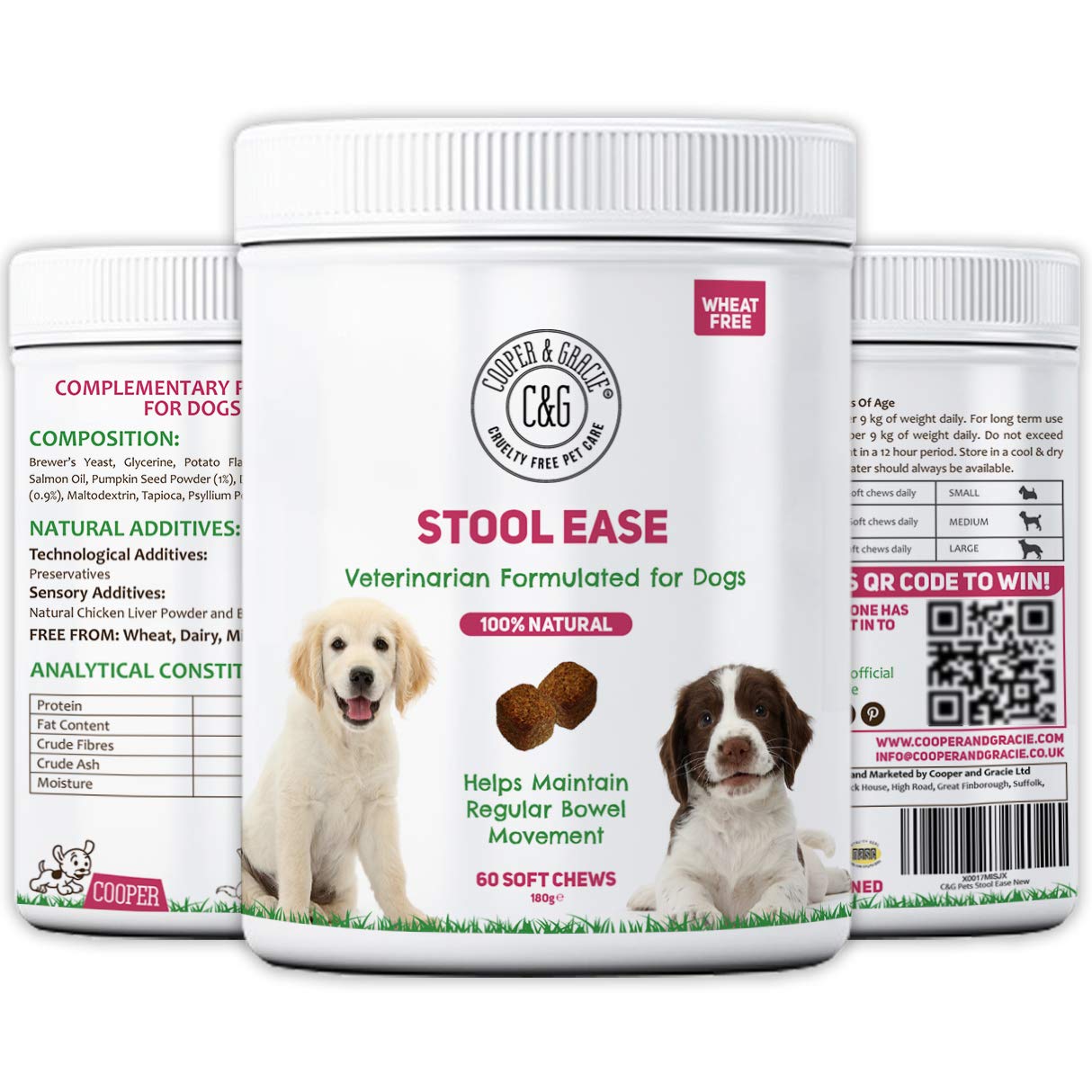 Stool Ease For Dogs 60 Soft Chews | Wheat Free | Maintain Regular Bowels | Tasty Meat Flavour | Healthy Stools | Veterinarian Formulated