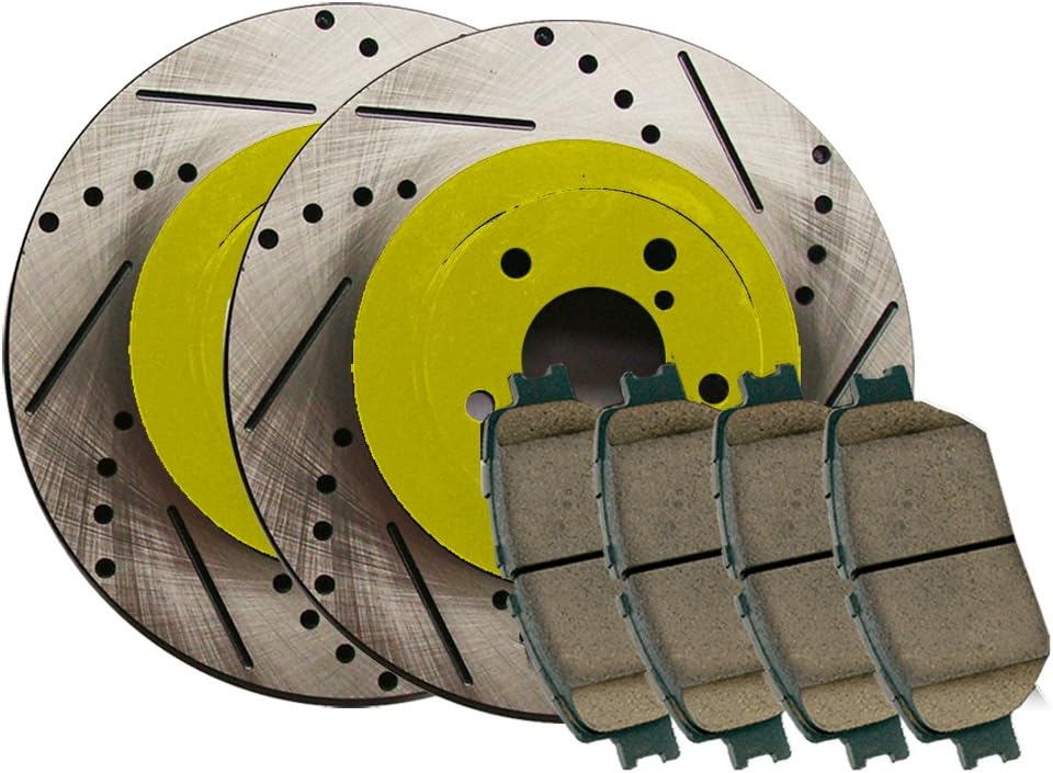 Speedy Brake Kit Drilled and Slotted Disc Brake Kit - Front Rotors with Pads SB1239X2KYELLO - Yellow