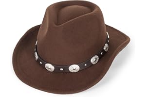KorhLeoh Western-Cowboy-Hat with Buckle for Kids,Boys Girls Wide-Brim Felt Cowgirl Hat Fedora Costume Accessory (4-8T)