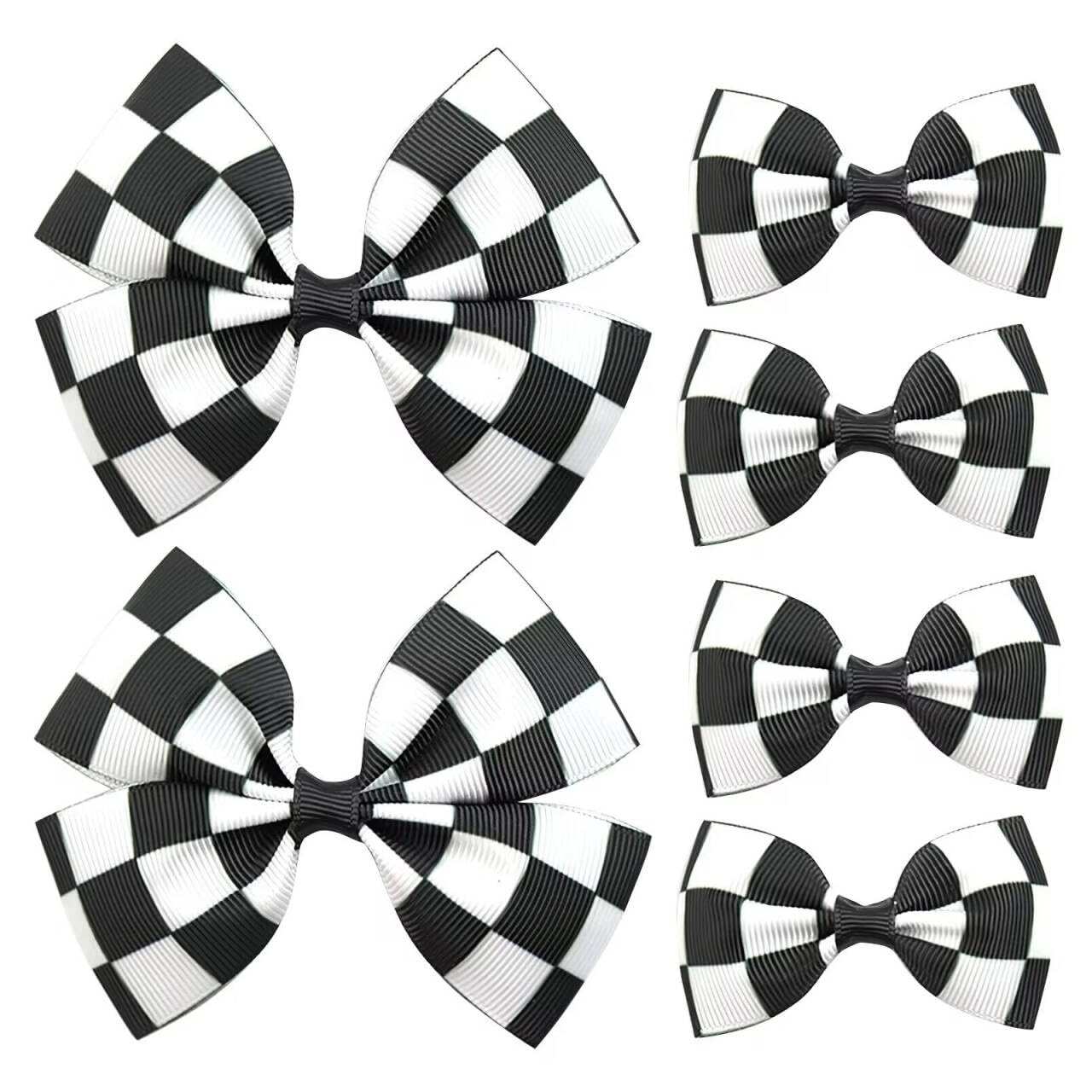 Photo 1 of 6 Pcs Checkered Hair Bow, Racing Flag Hair Clip, Black and White Accessories for Women, Birthday Party Halloween Bows for Girls, Racing Fan (2.5 Inch and 3.7 Inch)