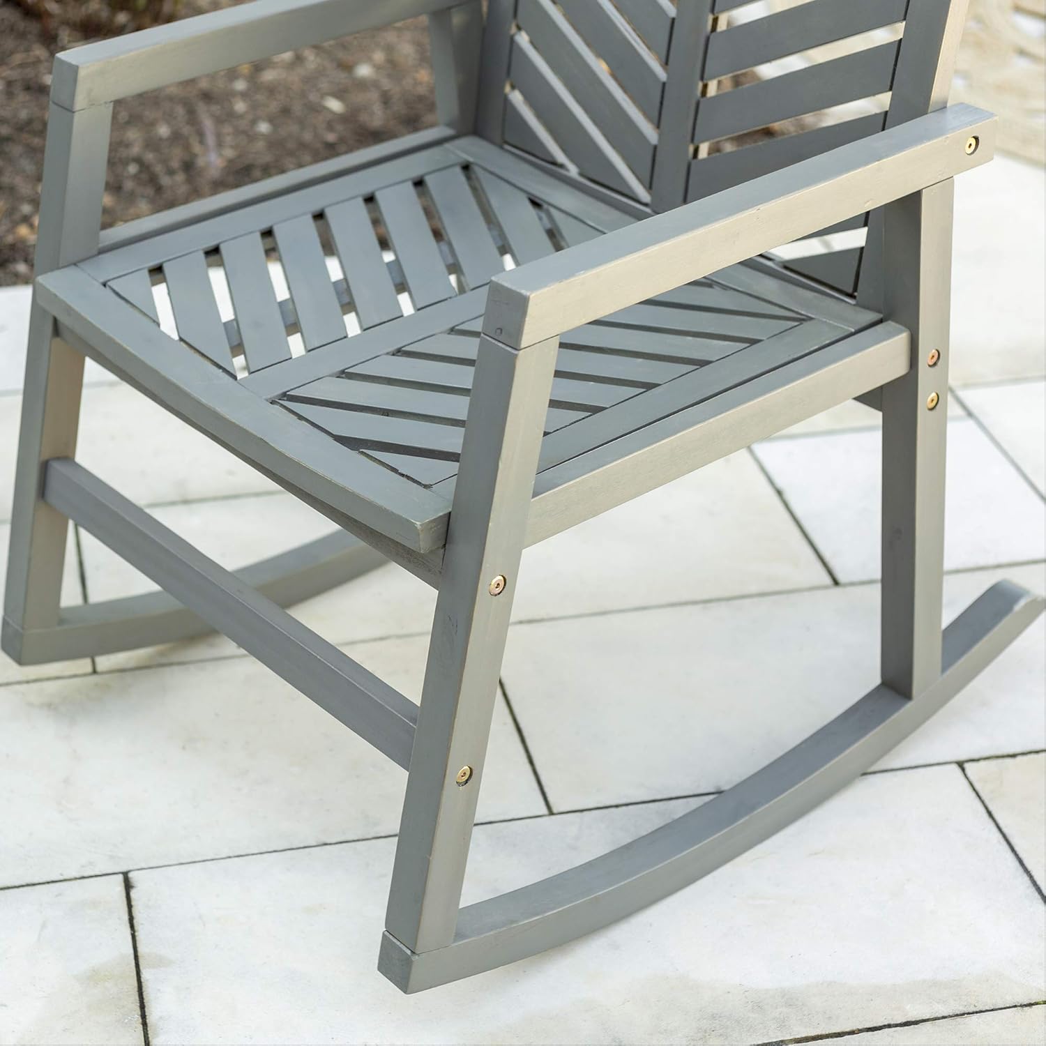 Walker Edison Furniture Company Outdoor Patio Wood Chevron Rocking Chair All Weather Backyard Conversation Garden Poolside Balcony, Set of 1, Grey: Furniture & Decor