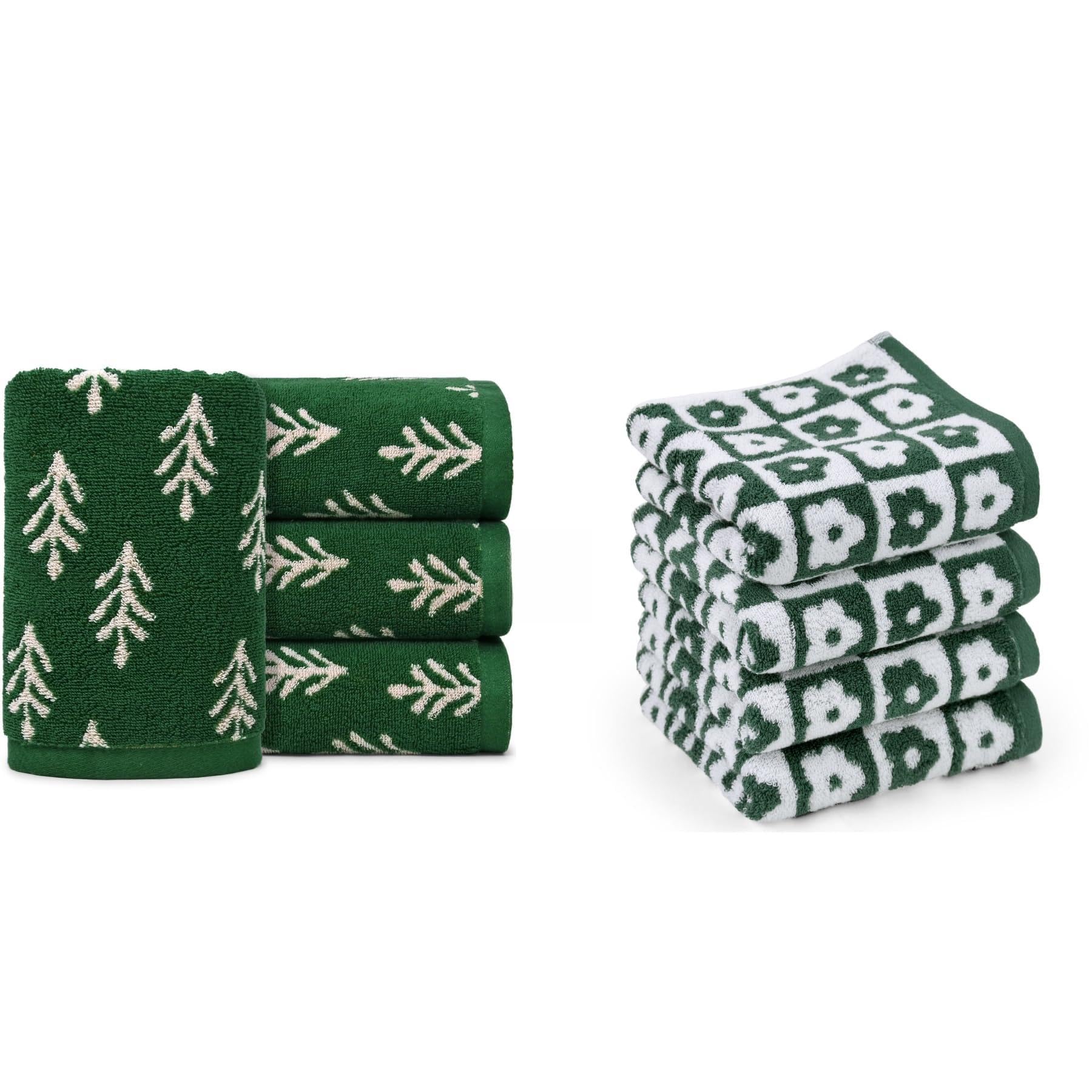 Photo 1 of **Only 4** Christmas & Floral Hand Towels 8-Pack Cotton Bundle, Cute Green Towels for Bathroom Kitchen Spa Holiday Winter Decor Gifts, Super Soft Absorbent Towel