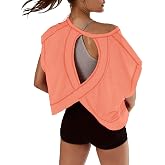 Kumufenc Women Short Sleeve Workout Shirts Open Back Tops Casual Yoga Y2k Athletic Gym Slouchy Crop Running Tees