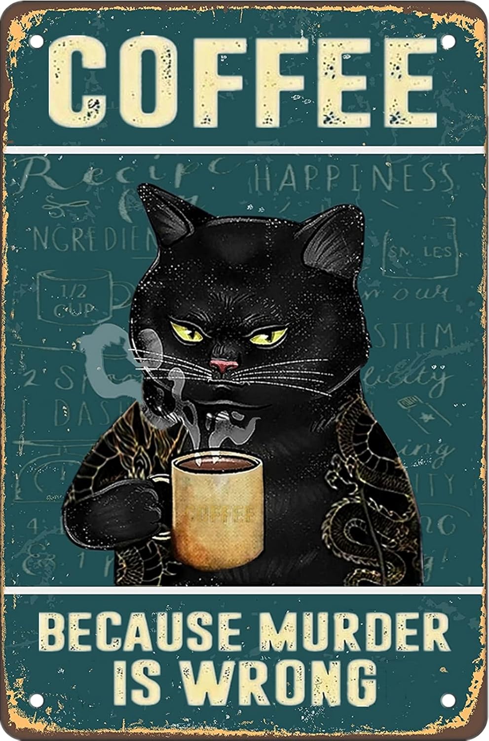 Wall Décor - Retro Cat Coffee Metal Sign Vintage Kitchen Signs Wall Decor Because Murder Is Wrong Funny Tin Signs Bar Decorations Art Poster 8x12 Inch
