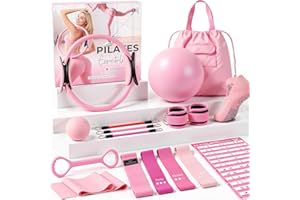 14 piece Pilates kit including ring, balls, resistance bands, and ankle cuffs in a box