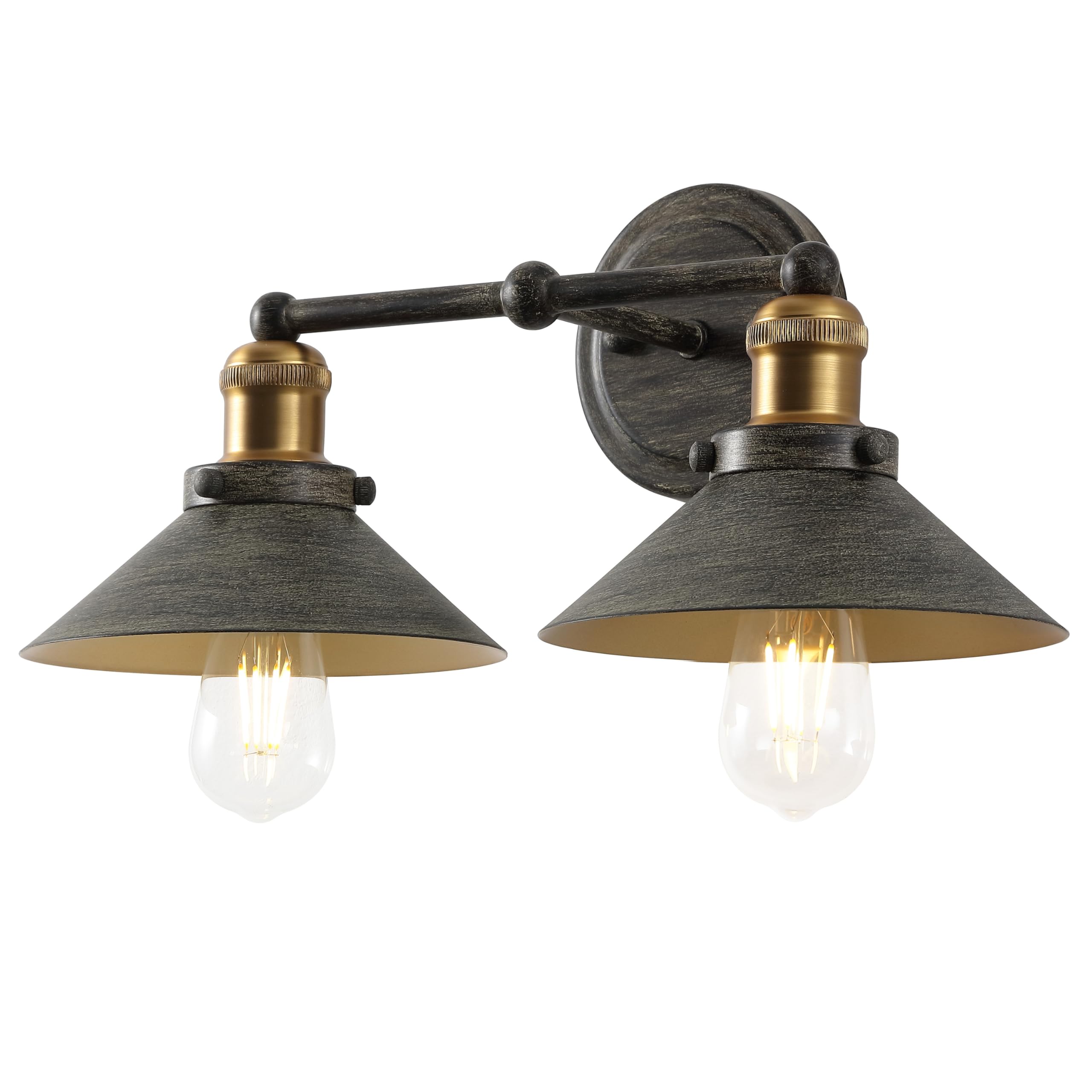 JONATHAN Y JYL7427D July 17.5″ 2-Light Industrial Farmhouse Metal Vanity Light, Rustic Dark Gray/Brass Gold for Bedroom, Bathroom, Vanity