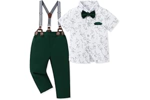 SANMIO Toddler Baby Boy Clothes Suit Gentleman Wedding Outfits, Formal Dress Shirt with Bowtie + Suspender Pants 1-5 Years